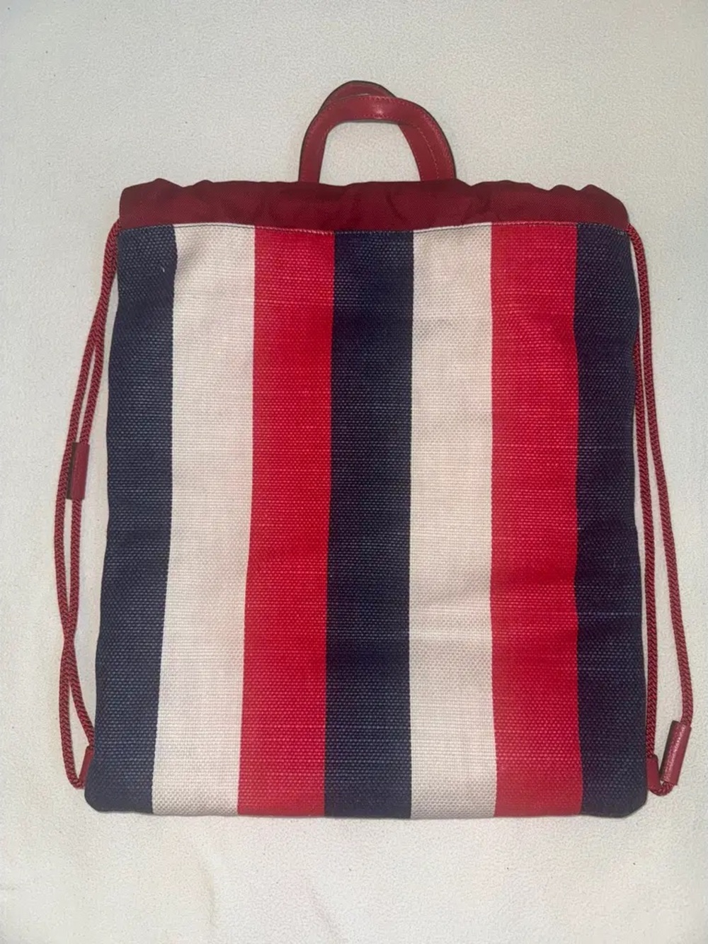 NWOT Gucci Red, White & Blue Striped Canvas Drawstring Tote/Backback - Picture 2 of 8